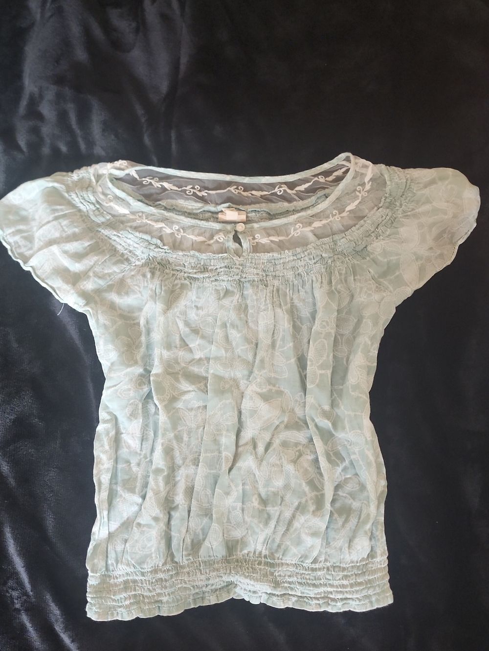 Mudd Pale Mint Sheer Lace-Trim Blouse